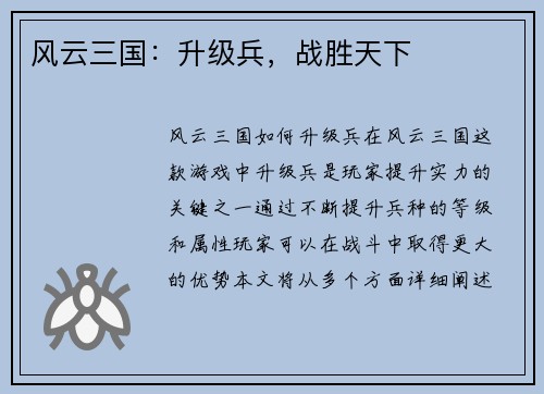 风云三国：升级兵，战胜天下